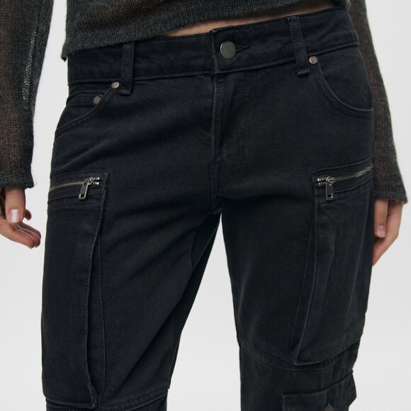 Women's Zara Black Slim Cargo Pants Trousers Jeans Denim Size US 2 - Picture 2 of 9